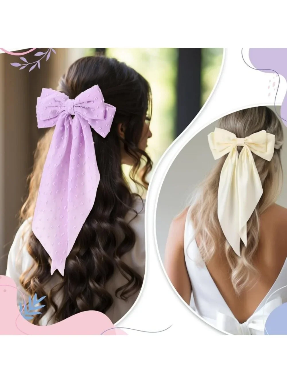 36 Pcs Oversized Satin Hair Bows for Women - Black & White Long Tail Clips